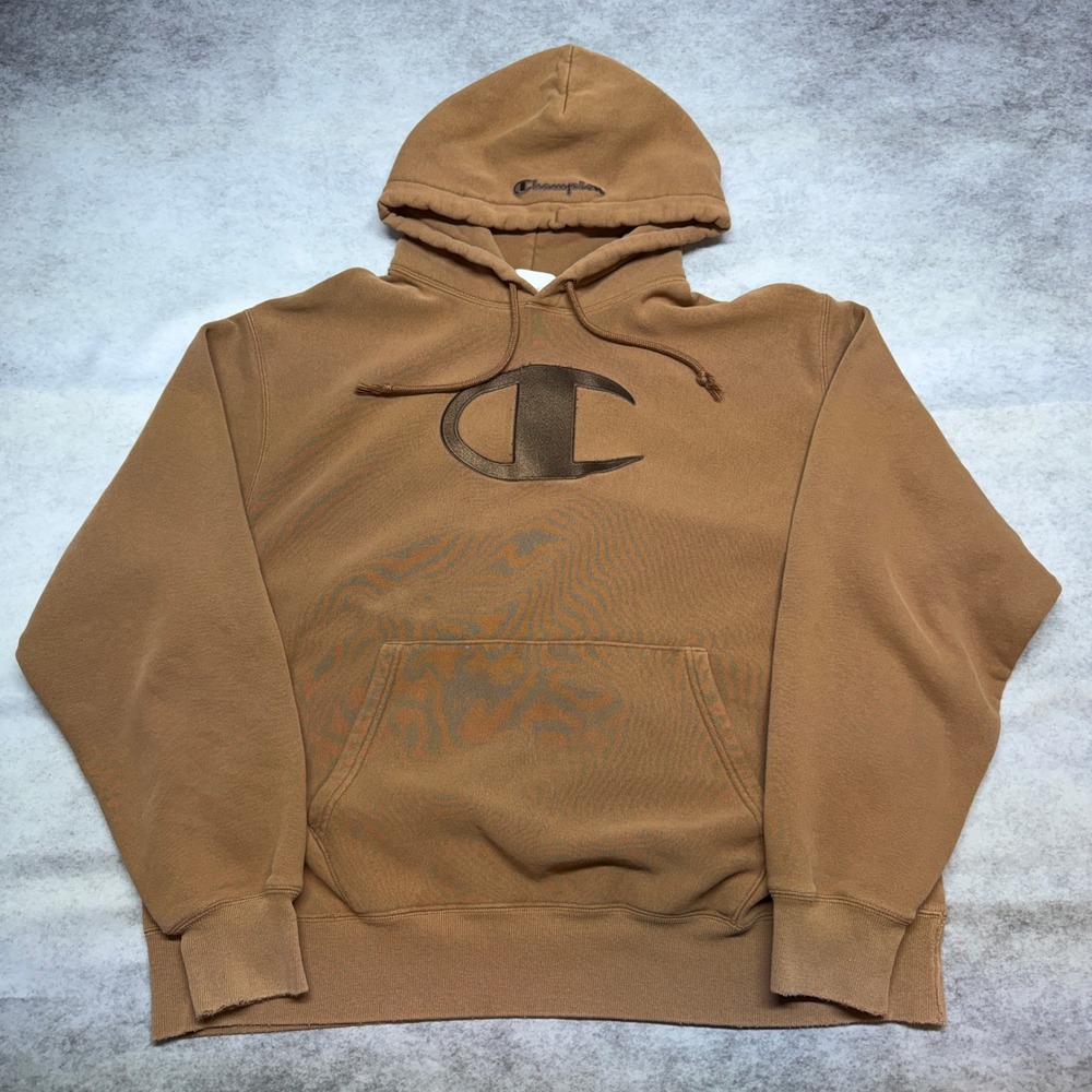 Champion Reverse Weave Hoodie XL Tan Brown Big Logo Y2K Skater Streetwear